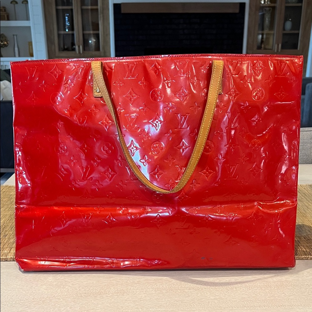 Louis Vuitton Red Patent Tote with Tan Leather Straps
